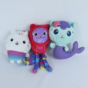 Dreamworks Gabby's Dollhouse Lot of 3 Plush Cakey Cat DJ Catnip Mercat